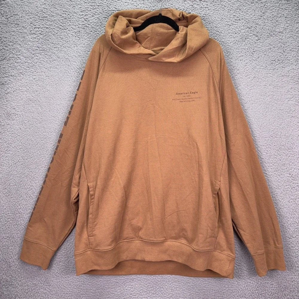 American Eagle Hoodie Mens XXL Brown Fleece Pullover‎ Hooded Sweatshirt Lounge